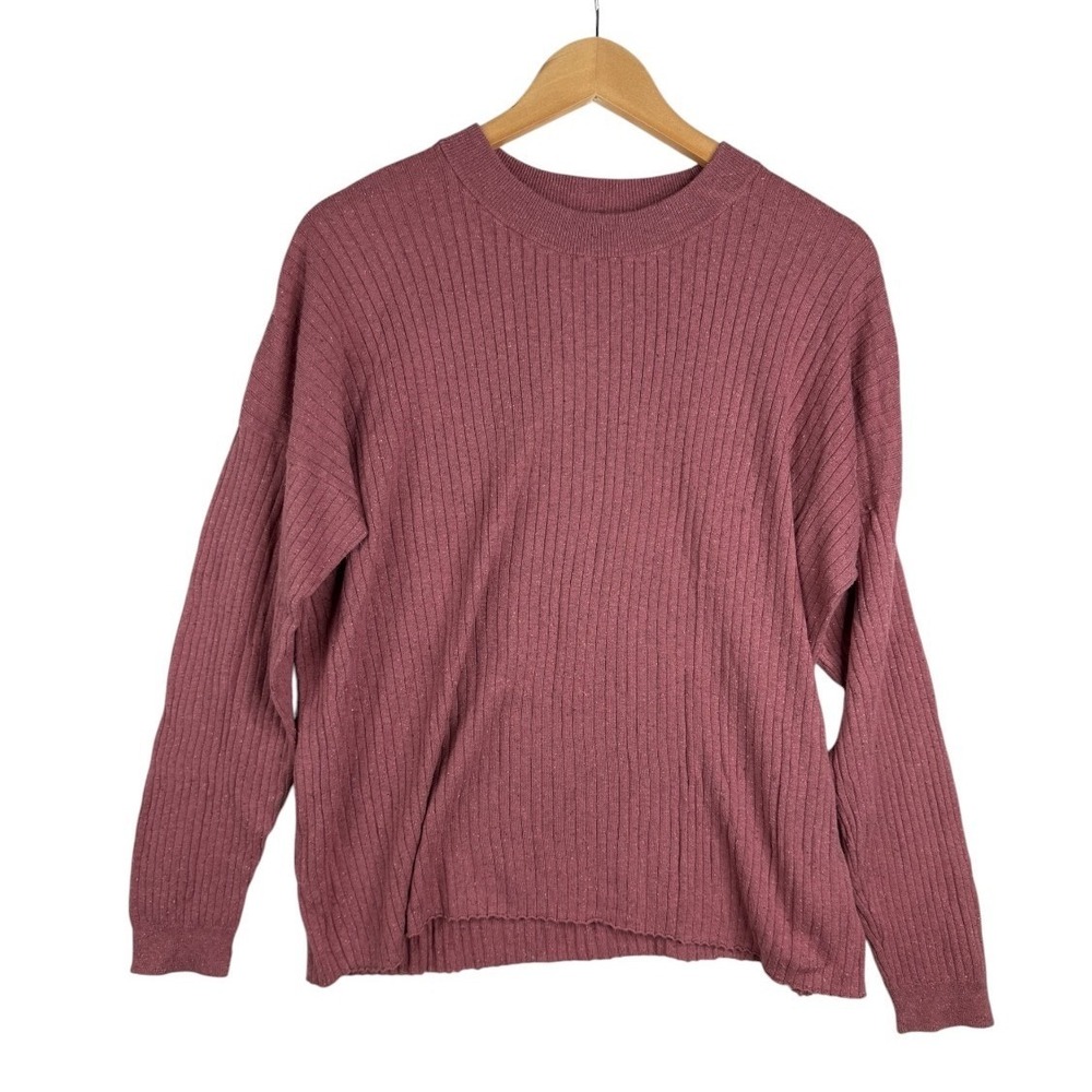 Madewell Womens Ribbed Crewneck Pullover Sweater Size 1X Dusty Plum